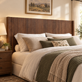 HMstone Queen Size Boho Headboard Only, Modern Fluted Wall-Mounted Head Board with Lighting, Wood Bed Headboard Stylish Bedroom Decor, Espresso