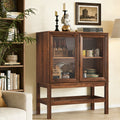 HMstone Sideboard Buffet Cabinet 31"W Storage Cabinet with 2 Glass Press-to-Open Doors, Coffee Bar Cabinet Buffet Table with Shelves for Kitchen, Living Room, Walnut