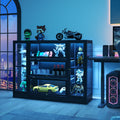 HMstone Display Cabinet with Acrylic Glass Doors, Extra Wide Curio Display Case with LED Lights, 56" W x 42" H Storage Cabinet for Collectibles, Books, Black