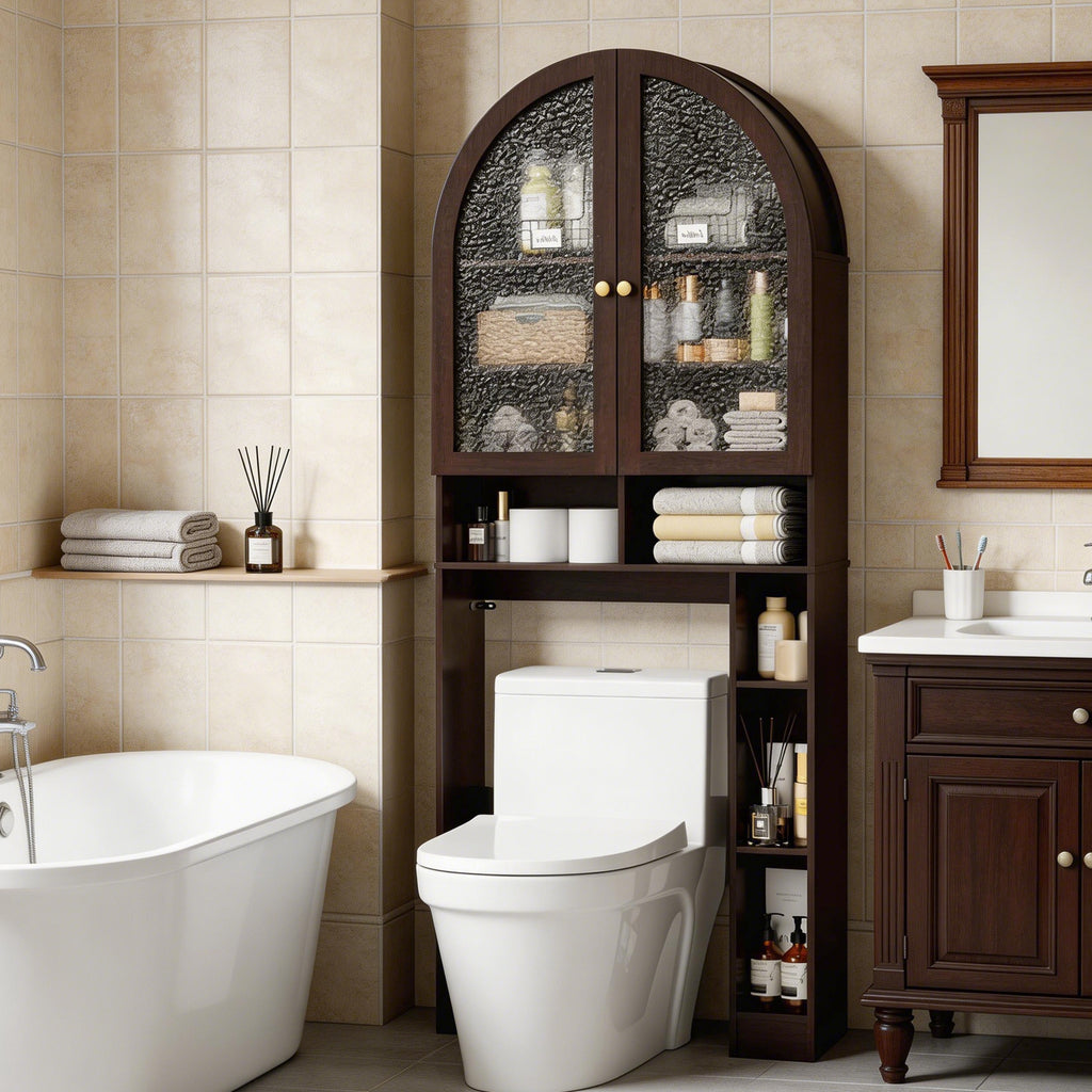 HMstone Over The Toilet Storage Cabinet, 29.7’’W Bathroom Storage Shelf Organizer with Acrylic Doors, Freestanding Above The Toilet Storage Cabinet with Adjustable Shelf for Bathroom, Espresso