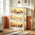 HMstone Display Cabinet with Acrylic Glass Doors, 3-Tiers Curio Display Case with LED Lights, 42’’H Storage Cabinet for Collectibles, Books, White