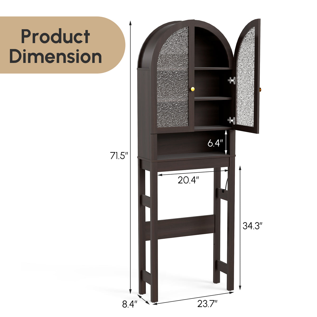 HMstone Over The Toilet Storage Cabinet, 23.7’’W Bathroom Storage Shelf Organizer with Acrylic Doors, Freestanding Above The Toilet Storage Cabinet with Adjustable Shelf for Bathroom, Espresso