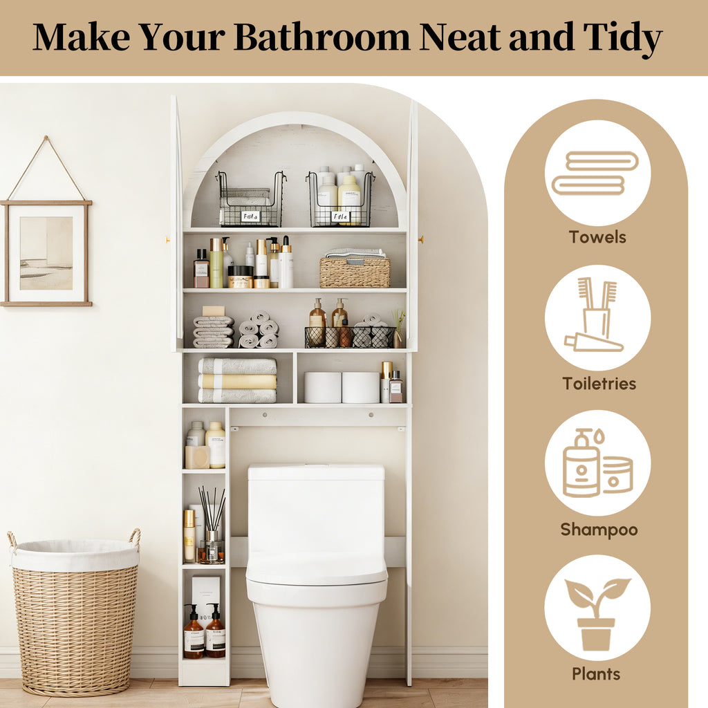 HMstone Over The Toilet Storage Cabinet, 29.7’’W Bathroom Storage Shelf Organizer with Acrylic Doors, Freestanding Above The Toilet Storage Cabinet with Adjustable Shelf for Bathroom, White