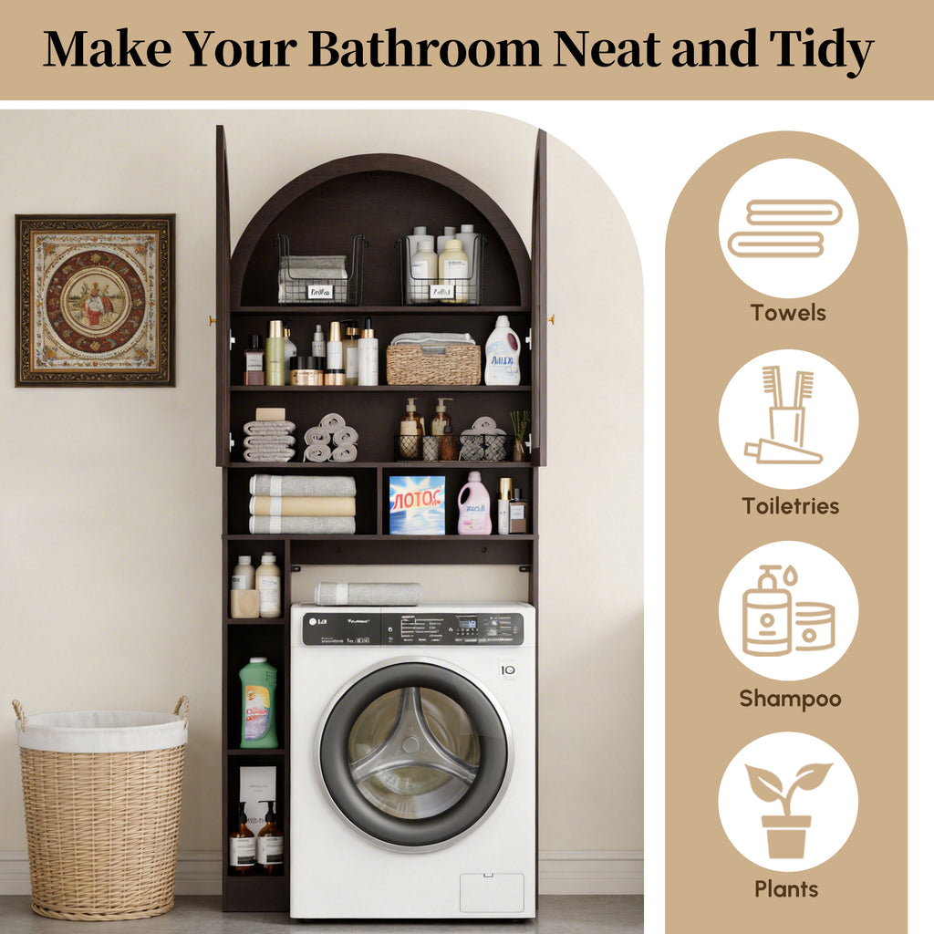 HMstone Over The Toilet Storage Cabinet, 29.7’’W Bathroom Storage Shelf Organizer with Acrylic Doors, Freestanding Above The Toilet Storage Cabinet with Adjustable Shelf for Bathroom, Espresso