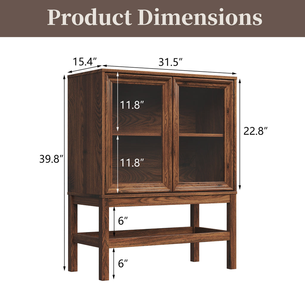 HMstone Sideboard Buffet Cabinet 31"W Storage Cabinet with 2 Glass Press-to-Open Doors, Coffee Bar Cabinet Buffet Table with Shelves for Kitchen, Living Room, Walnut