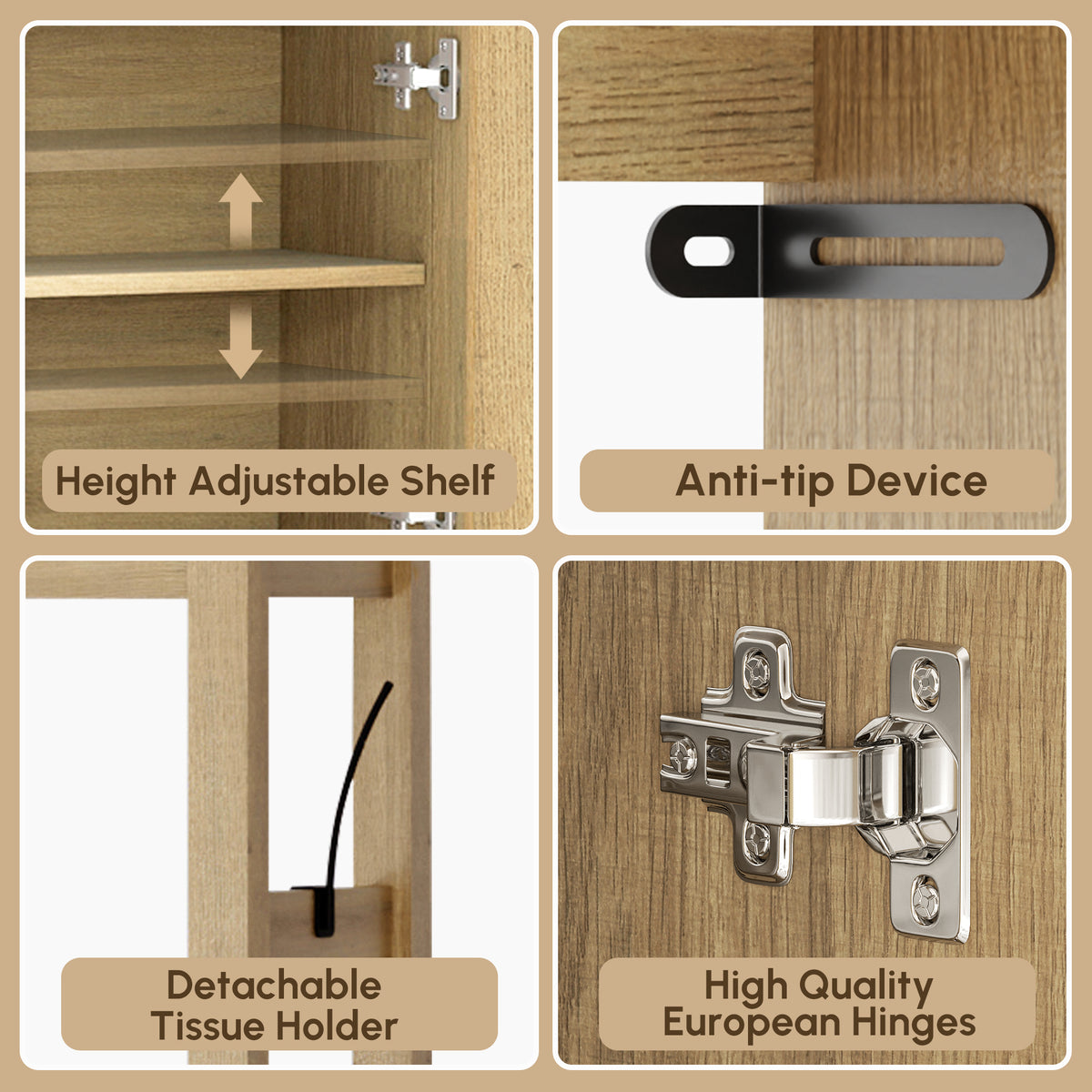 HMstone Over The Toilet Storage Cabinet, 23.7’’W Bathroom Storage Shelf Organizer with Doors, Freestanding Above The Toilet Storage Cabinet with Adjustable Shelf for Bathroom, Natural