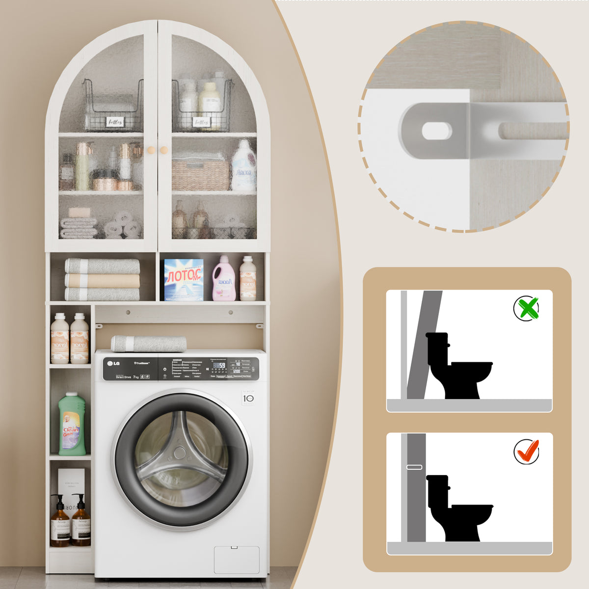 HMstone Over The Toilet Storage Cabinet, 29.7’’W Bathroom Storage Shelf Organizer with Acrylic Doors, Freestanding Above The Toilet Storage Cabinet with Adjustable Shelf for Bathroom, White