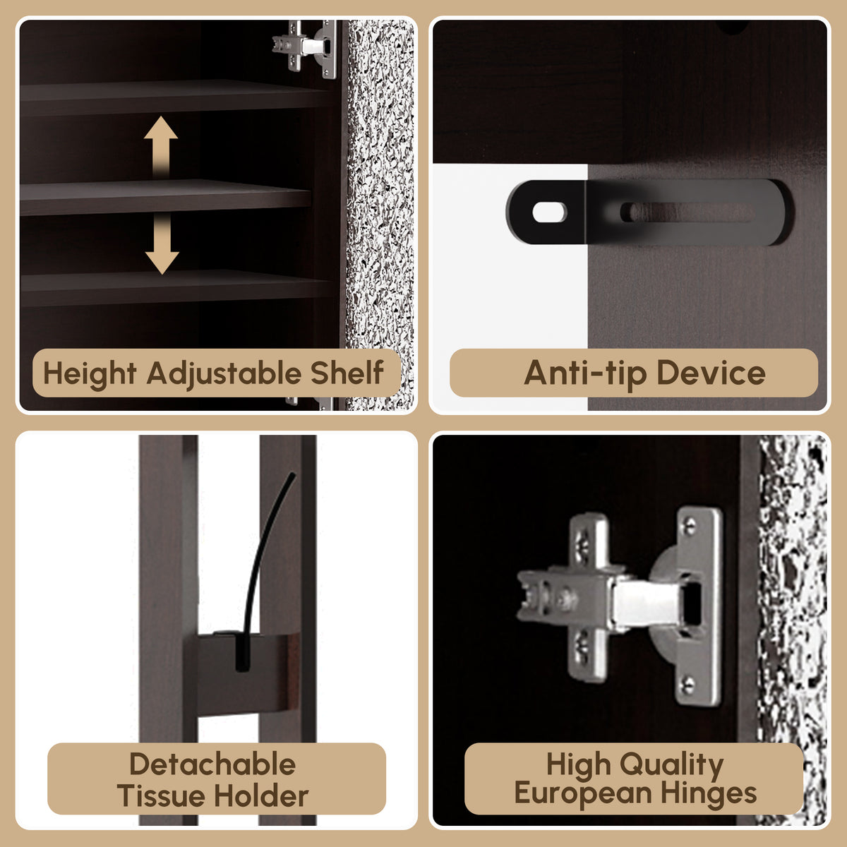 HMstone Over The Toilet Storage Cabinet, 23.7’’W Bathroom Storage Shelf Organizer with Acrylic Doors, Freestanding Above The Toilet Storage Cabinet with Adjustable Shelf for Bathroom, Espresso