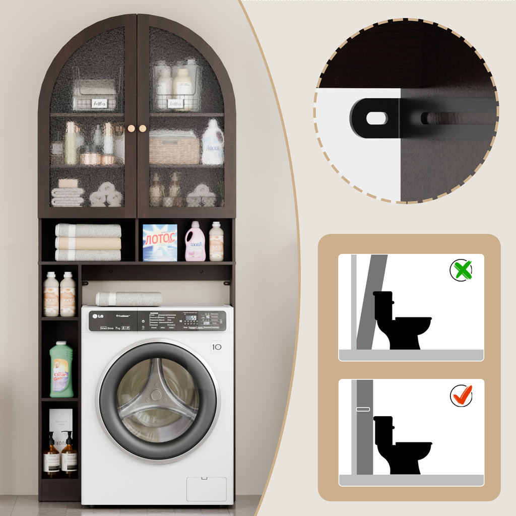 HMstone Over The Toilet Storage Cabinet, 29.7’’W Bathroom Storage Shelf Organizer with Acrylic Doors, Freestanding Above The Toilet Storage Cabinet with Adjustable Shelf for Bathroom, Espresso