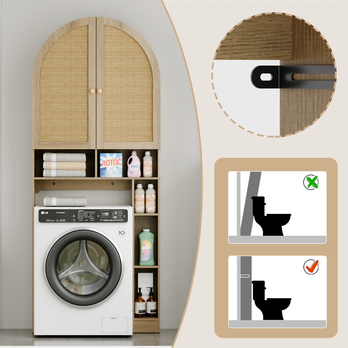HMstone Over The Toilet Storage Cabinet, 29.7’’W Bathroom Storage Shelf Organizer with Rattan Doors, Freestanding Above The Toilet Storage Cabinet with Adjustable Shelf for Bathroom, Nature