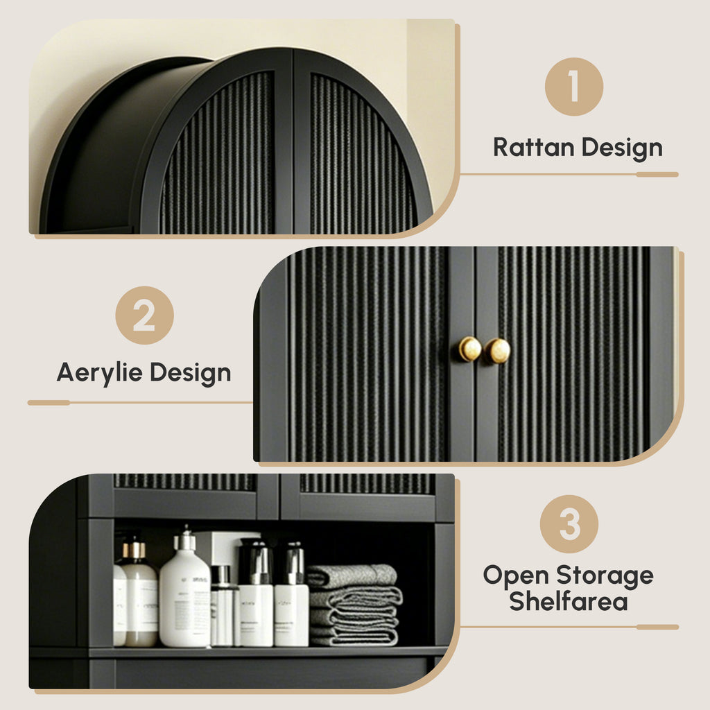 HMstone Over The Toilet Storage Cabinet, 23.7’’W Bathroom Storage Shelf Organizer with Doors, Freestanding Above The Toilet Storage Cabinet with Adjustable Shelf for Bathroom, Black