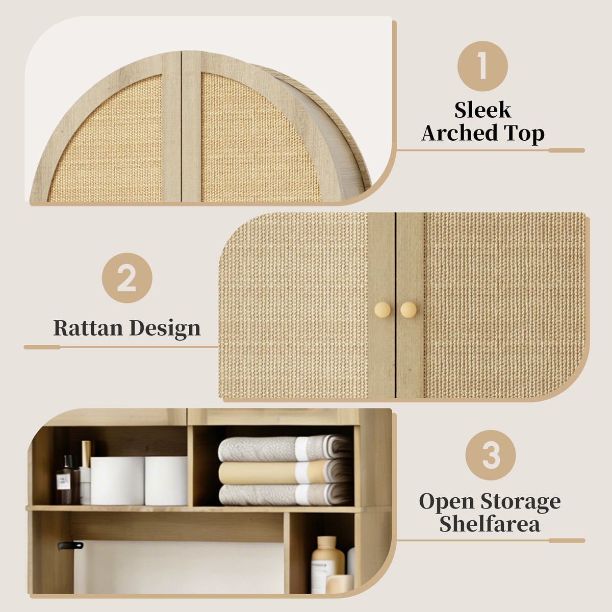 HMstone Over The Toilet Storage Cabinet, 29.7’’W Bathroom Storage Shelf Organizer with Rattan Doors, Freestanding Above The Toilet Storage Cabinet with Adjustable Shelf for Bathroom, Nature