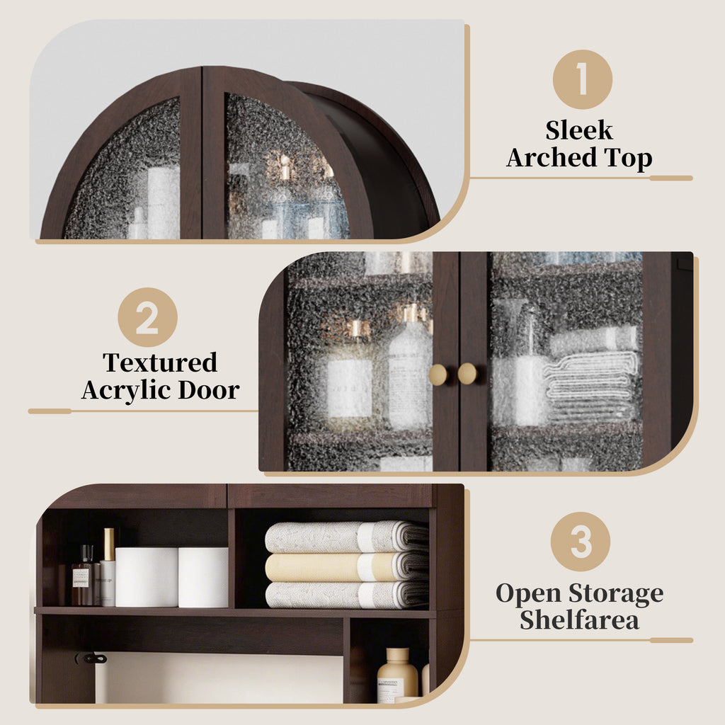 HMstone Over The Toilet Storage Cabinet, 29.7’’W Bathroom Storage Shelf Organizer with Acrylic Doors, Freestanding Above The Toilet Storage Cabinet with Adjustable Shelf for Bathroom, Espresso
