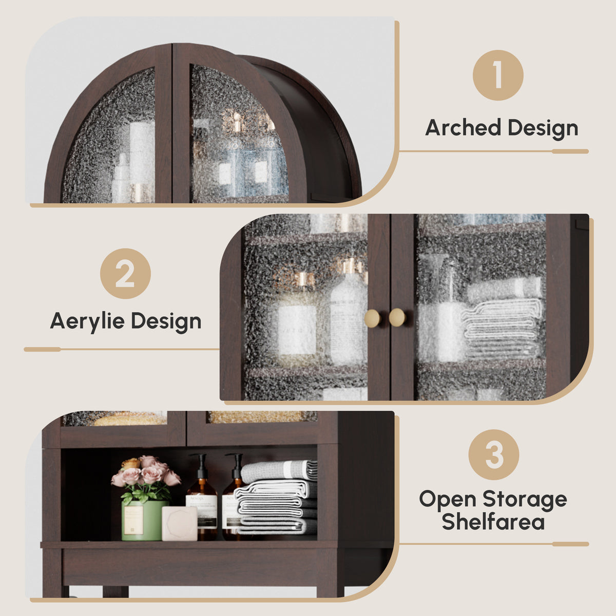 HMstone Over The Toilet Storage Cabinet, 23.7’’W Bathroom Storage Shelf Organizer with Acrylic Doors, Freestanding Above The Toilet Storage Cabinet with Adjustable Shelf for Bathroom, Espresso