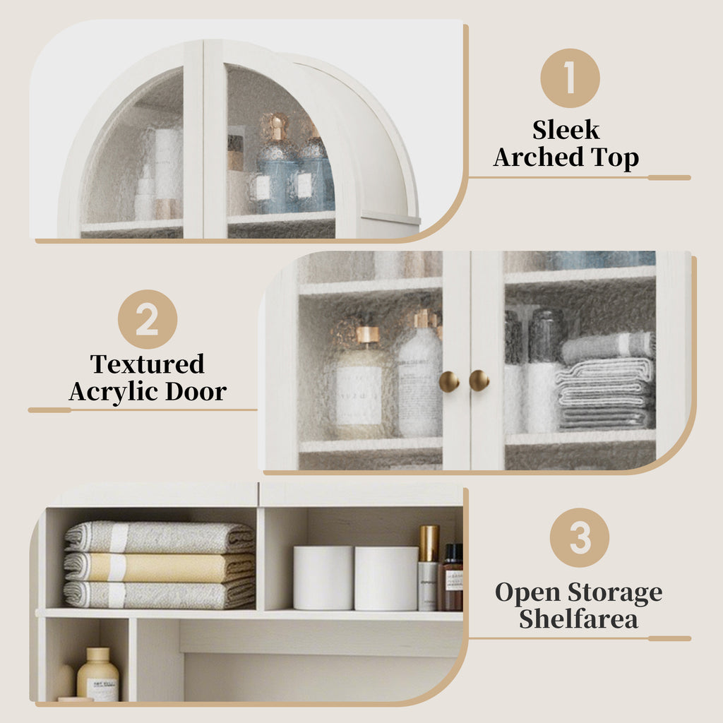 HMstone Over The Toilet Storage Cabinet, 29.7’’W Bathroom Storage Shelf Organizer with Acrylic Doors, Freestanding Above The Toilet Storage Cabinet with Adjustable Shelf for Bathroom, White