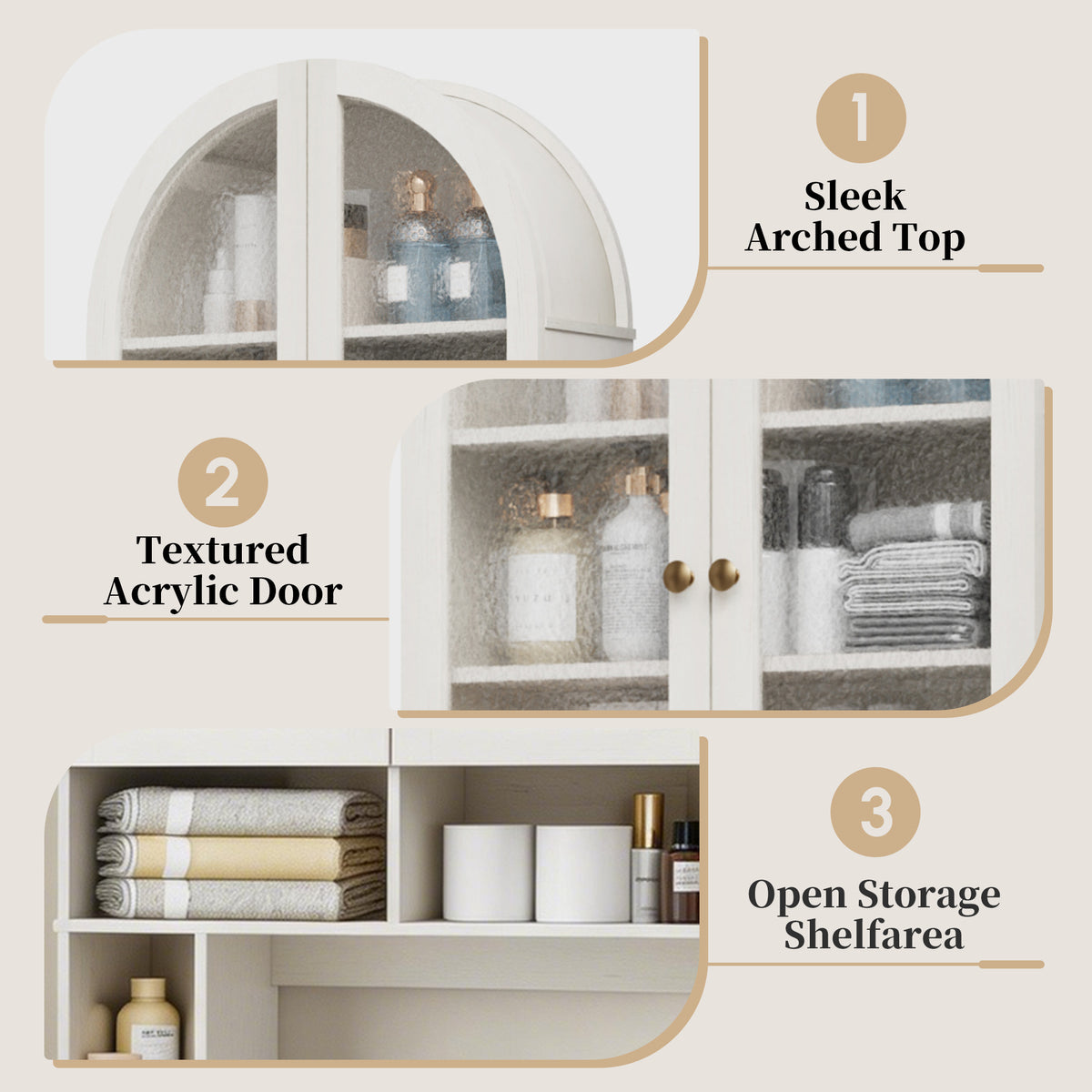 HMstone Over The Toilet Storage Cabinet, 29.7’’W Bathroom Storage Shelf Organizer with Acrylic Doors, Freestanding Above The Toilet Storage Cabinet with Adjustable Shelf for Bathroom, White