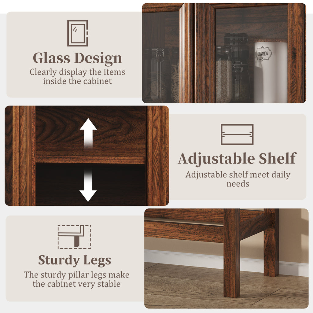 HMstone Sideboard Buffet Cabinet 47"W Storage Cabinet with 4 Glass Press-to-Open Doors, Coffee Bar Cabinet Buffet Table with Shelves for Kitchen, Living Room, Walnut