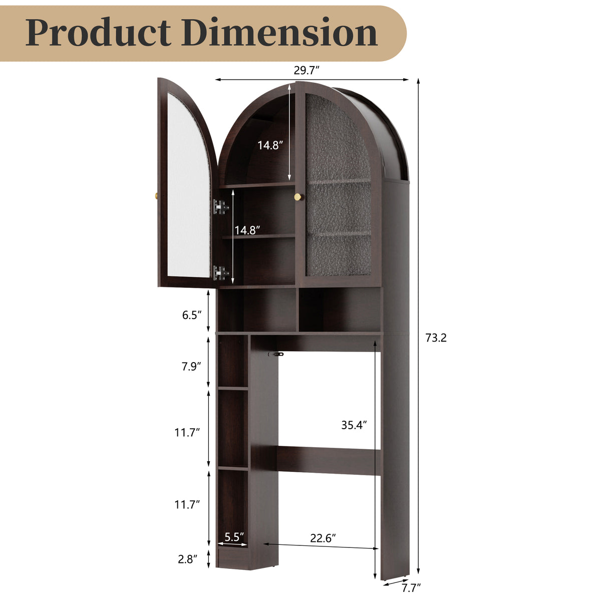 HMstone Over The Toilet Storage Cabinet, 29.7’’W Bathroom Storage Shelf Organizer with Acrylic Doors, Freestanding Above The Toilet Storage Cabinet with Adjustable Shelf for Bathroom, Espresso
