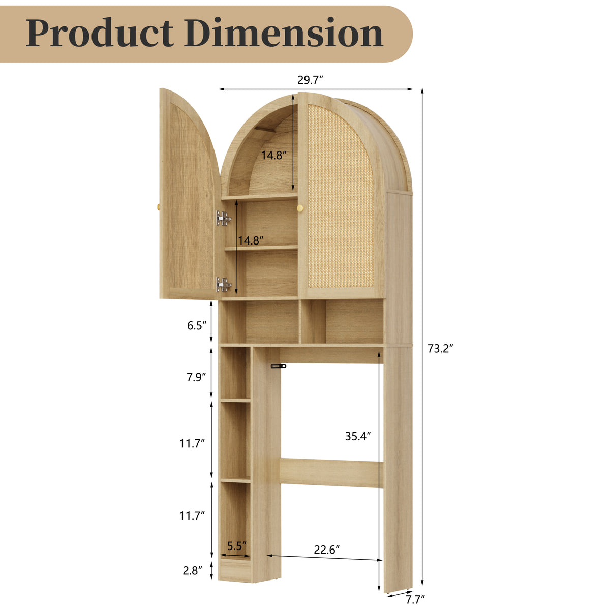 HMstone Over The Toilet Storage Cabinet, 29.7’’W Bathroom Storage Shelf Organizer with Rattan Doors, Freestanding Above The Toilet Storage Cabinet with Adjustable Shelf for Bathroom, Nature