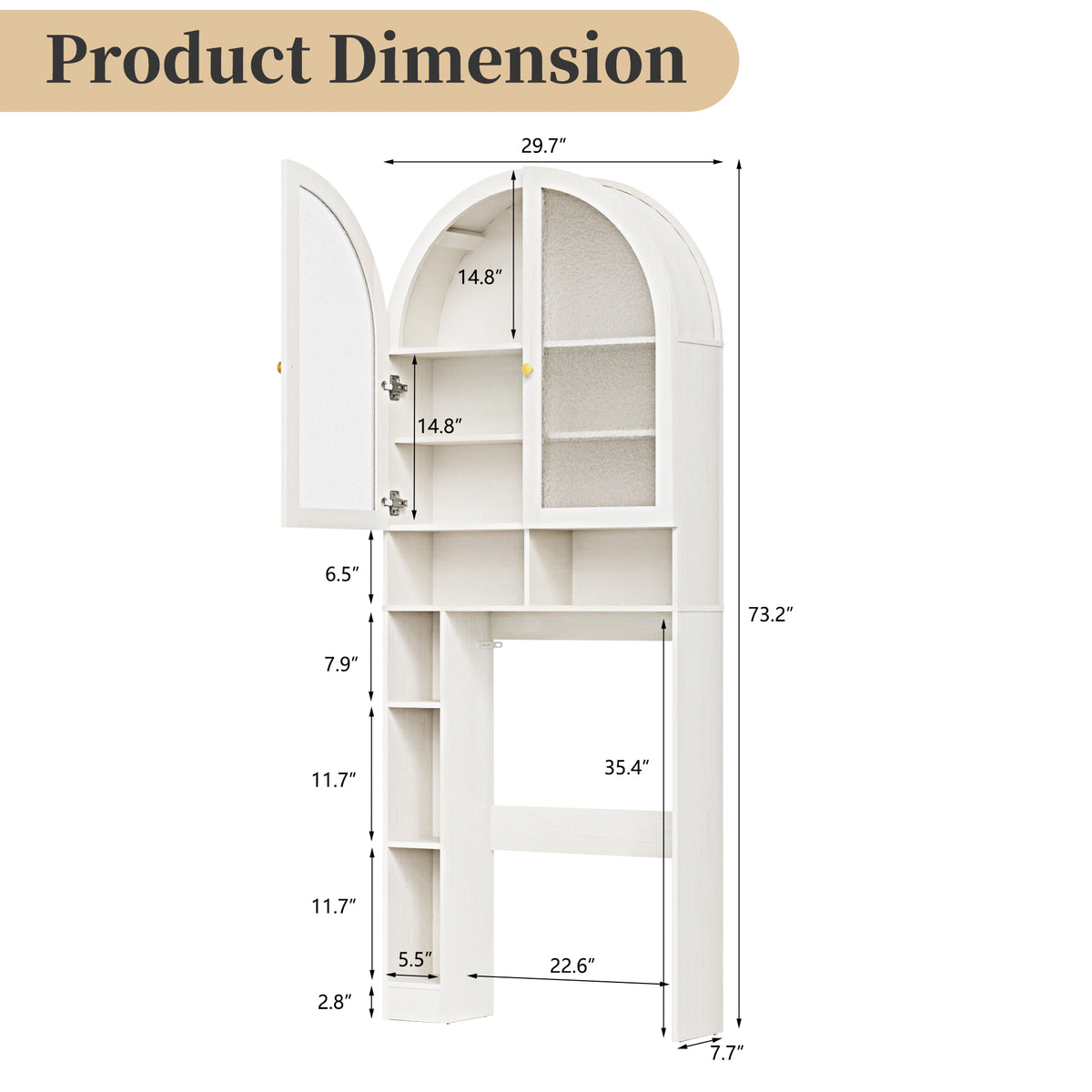 HMstone Over The Toilet Storage Cabinet, 29.7’’W Bathroom Storage Shelf Organizer with Acrylic Doors, Freestanding Above The Toilet Storage Cabinet with Adjustable Shelf for Bathroom, White