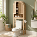 HMstone Over The Toilet Storage Cabinet, 23.7’’W Bathroom Storage Shelf Organizer with Doors, Freestanding Above The Toilet Storage Cabinet with Adjustable Shelf for Bathroom, Natural