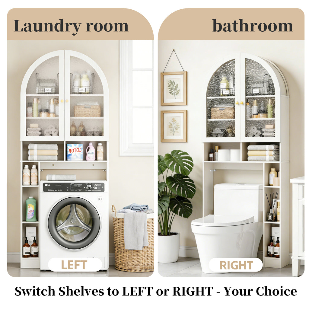 HMstone Over The Toilet Storage Cabinet, 29.7’’W Bathroom Storage Shelf Organizer with Acrylic Doors, Freestanding Above The Toilet Storage Cabinet with Adjustable Shelf for Bathroom, White