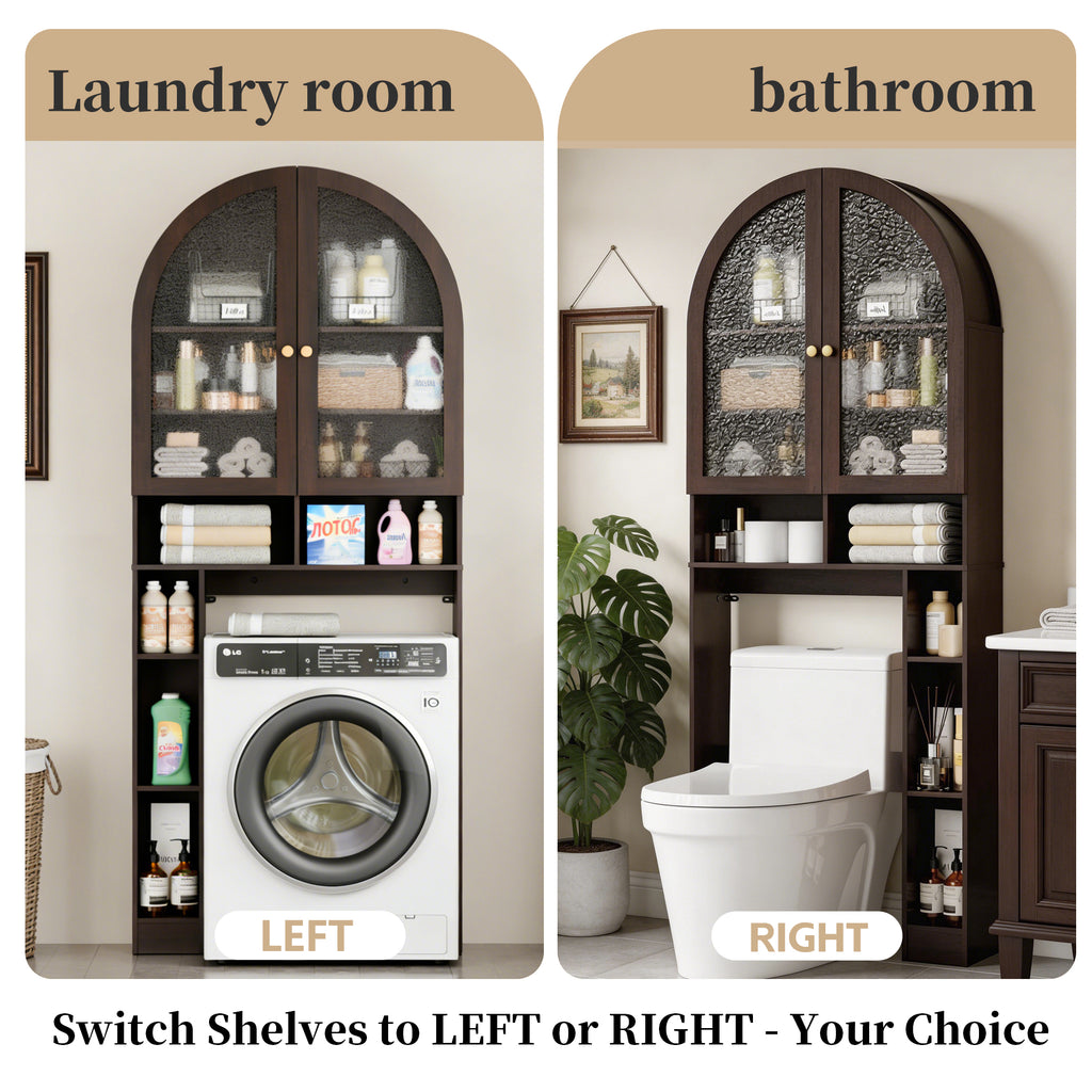 HMstone Over The Toilet Storage Cabinet, 29.7’’W Bathroom Storage Shelf Organizer with Acrylic Doors, Freestanding Above The Toilet Storage Cabinet with Adjustable Shelf for Bathroom, Espresso