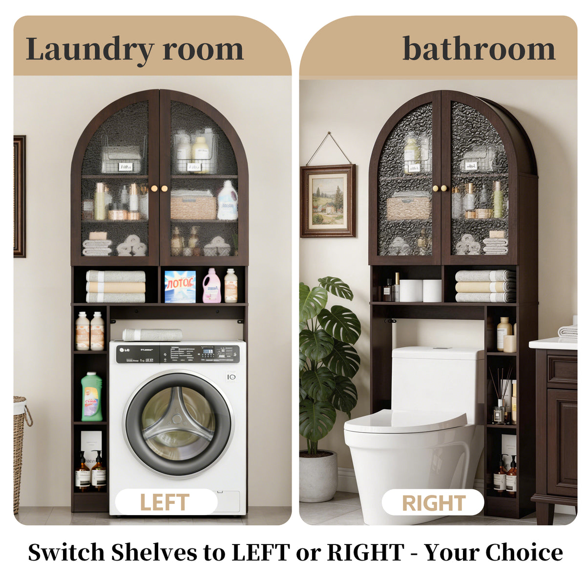 HMstone Over The Toilet Storage Cabinet, 29.7’’W Bathroom Storage Shelf Organizer with Acrylic Doors, Freestanding Above The Toilet Storage Cabinet with Adjustable Shelf for Bathroom, Espresso