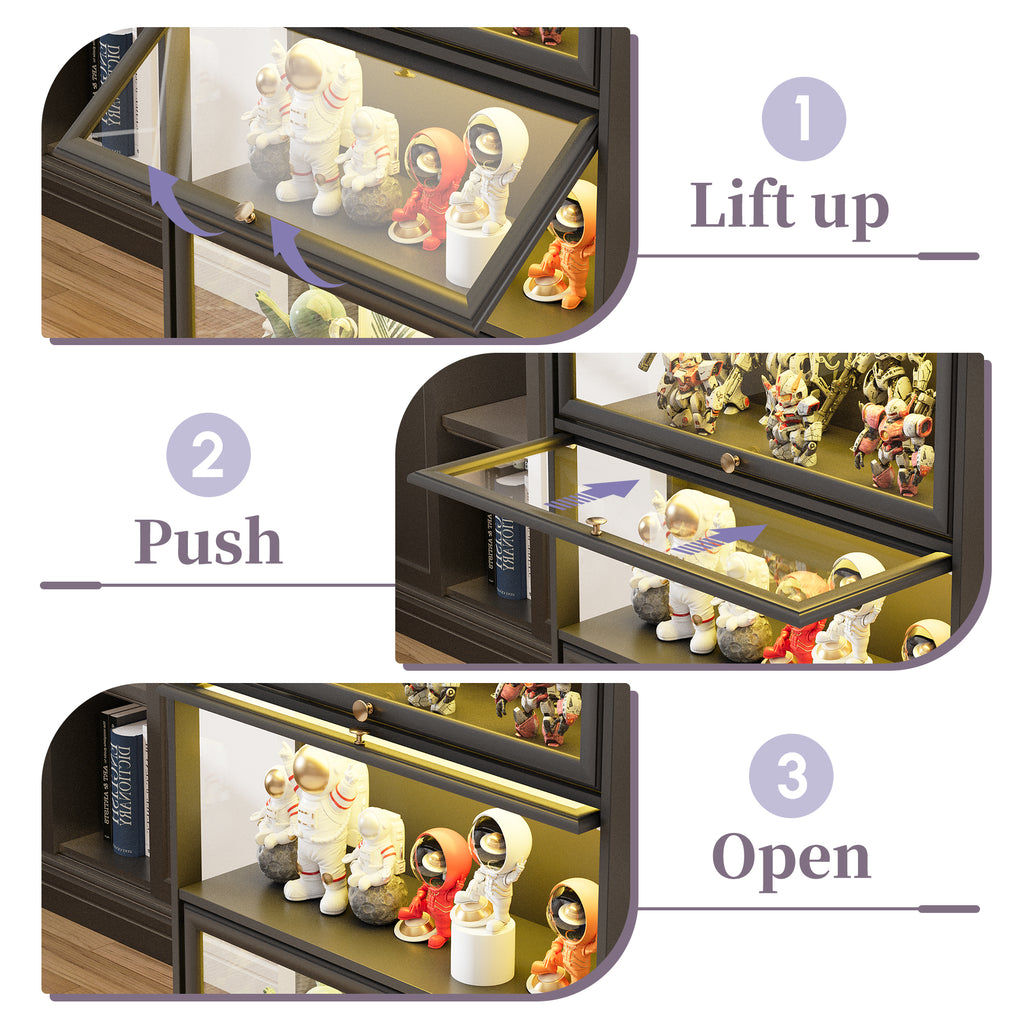 HMstone Display Cabinet with Acrylic Glass Doors, 5-Tiers Curio Display Case with LED Lights, 67" H Storage Cabinet for Collectibles, Books, Black