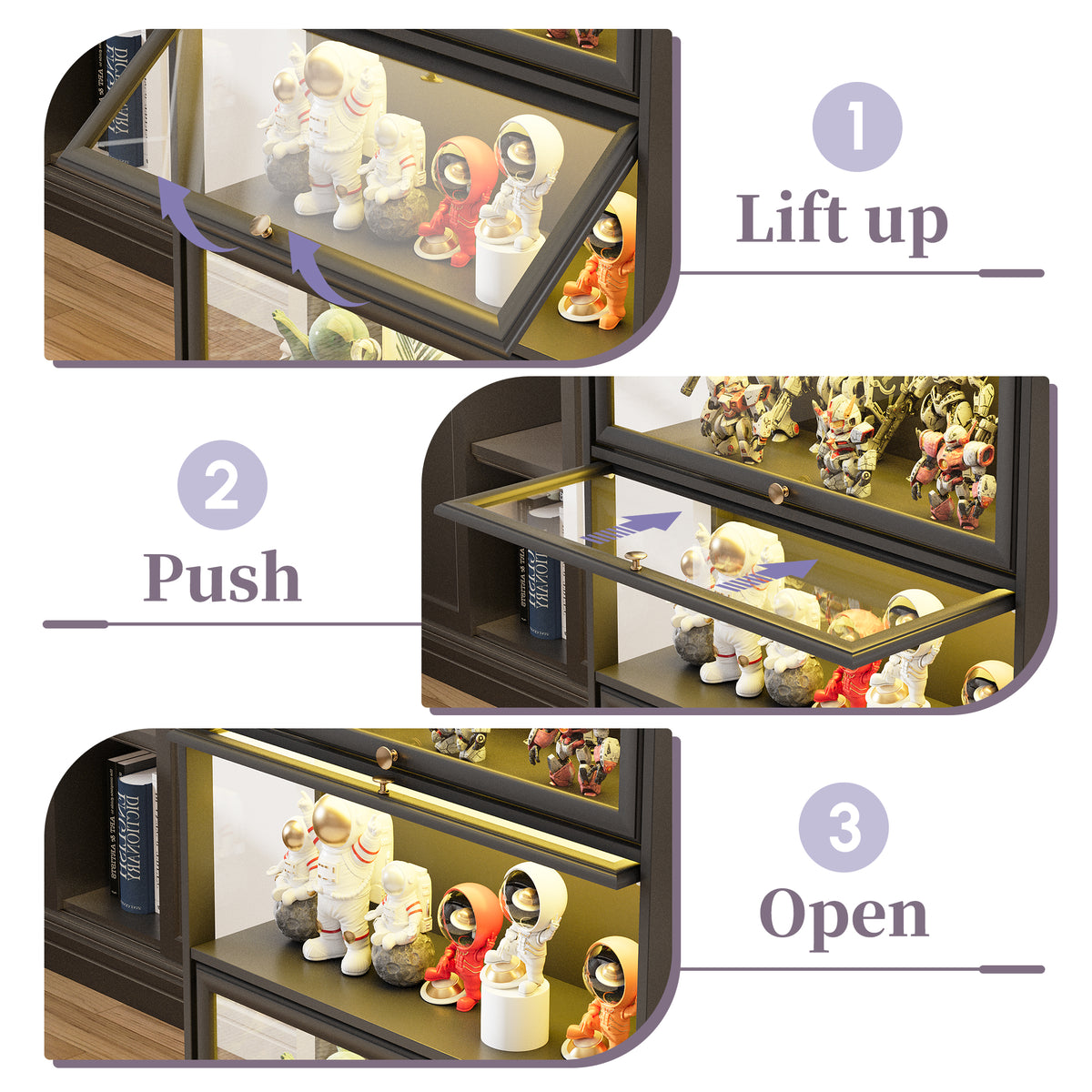 HMstone Display Cabinet with Acrylic Glass Doors, 5-Tiers Curio Display Case with LED Lights, 67" H Storage Cabinet for Collectibles, Books, Black