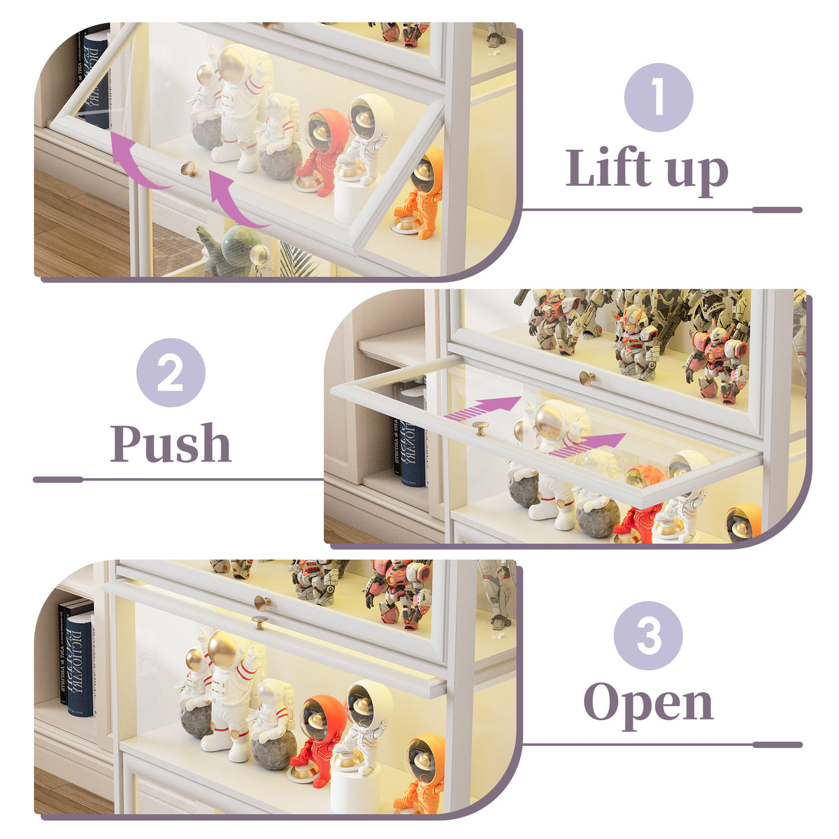 HMstone Display Cabinet with Acrylic Glass Doors, 5-Tiers Curio Display Case with LED Lights, 67" H Storage Cabinet for Collectibles, Books, White