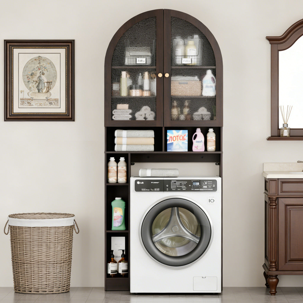 HMstone Over The Toilet Storage Cabinet, 29.7’’W Bathroom Storage Shelf Organizer with Acrylic Doors, Freestanding Above The Toilet Storage Cabinet with Adjustable Shelf for Bathroom, Espresso