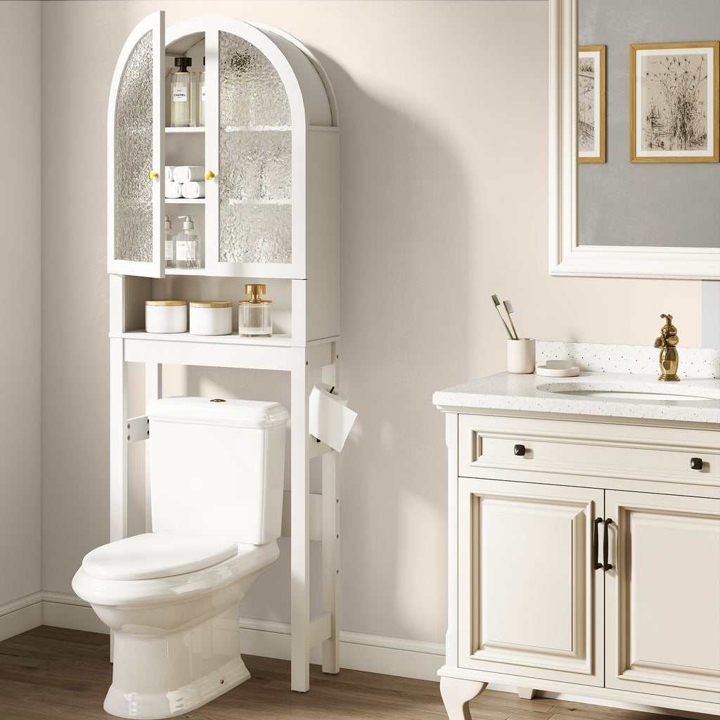 HMstone Over The Toilet Storage Cabinet, 23.7’’W Bathroom Storage Shelf Organizer with Acrylic Doors, Freestanding Above The Toilet Storage Cabinet with Adjustable Shelf for Bathroom, White