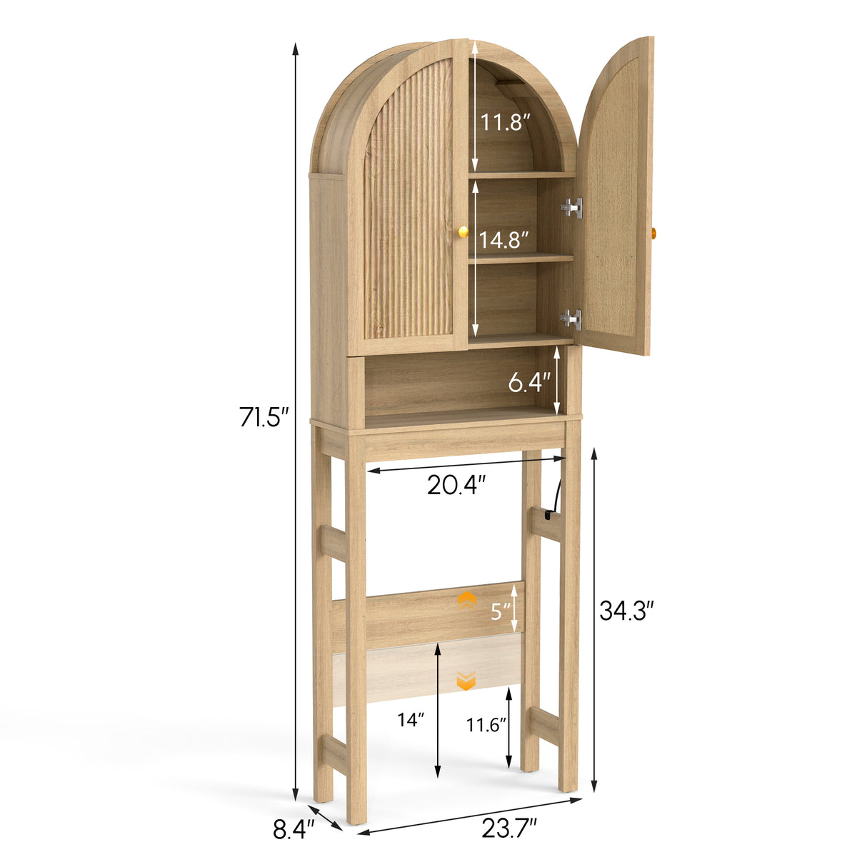 HMstone Over The Toilet Storage Cabinet, 23.7’’W Bathroom Storage Shelf Organizer with Doors, Freestanding Above The Toilet Storage Cabinet with Adjustable Shelf for Bathroom, Natural