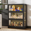HMstone Display Cabinet with Acrylic Glass Doors, 3-Tiers Curio Display Case with LED Lights, 42’’H Storage Cabinet for Collectibles, Books, Black