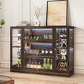 HMstone Display Cabinet with Acrylic Glass Doors, Extra Wide Curio Display Case with LED Lights, 56" W x 42" H Storage Cabinet for Collectibles, Books, Walnut