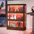 HMstone Display Cabinet with Acrylic Glass Doors, 3-Tiers Curio Display Case with LED Lights, 42’’H Storage Cabinet for Collectibles, Books, Walnut