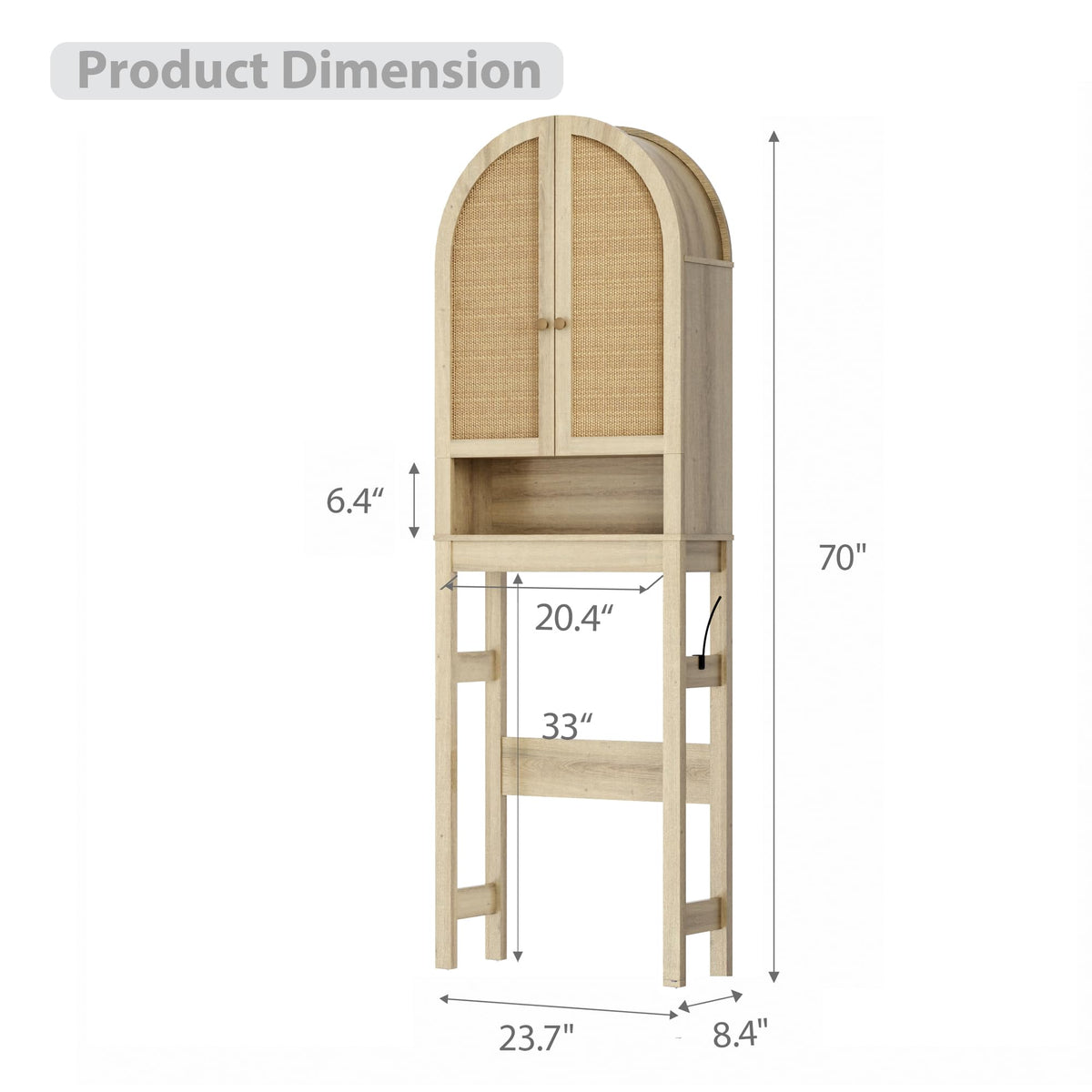 HMstone Over The Toilet Storage Cabinet, 23.7’’W Bathroom Storage Shelf Organizer with Rattan Doors, Freestanding Above The Toilet Storage Cabinet with Adjustable Shelf for Bathroom, Nature