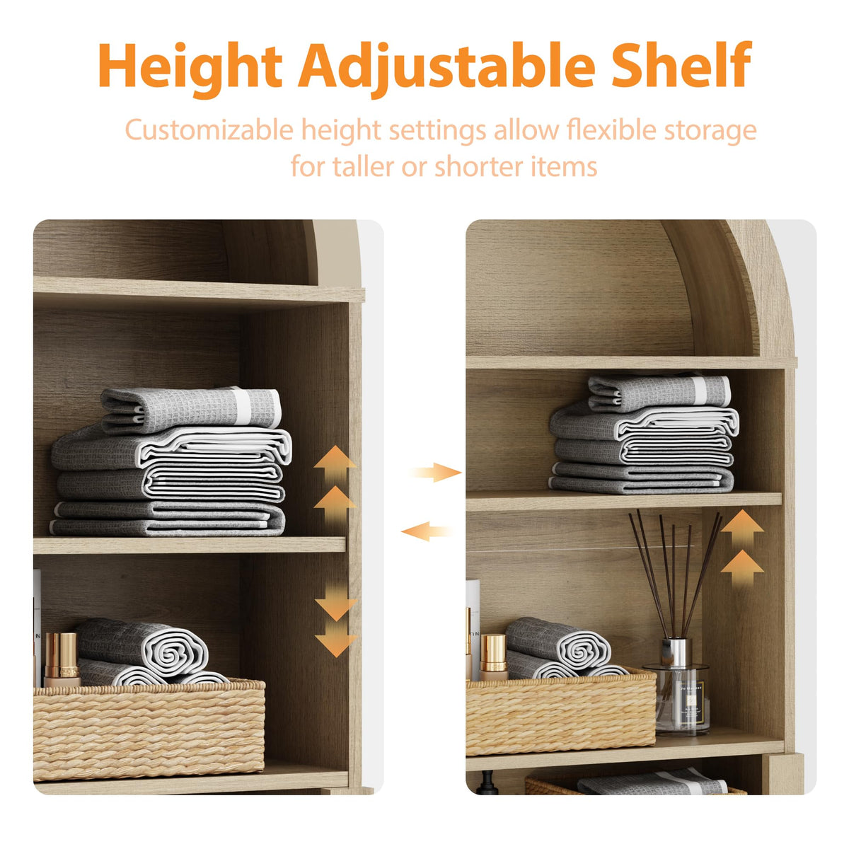 HMstone Over The Toilet Storage Cabinet, 23.7’’W Bathroom Storage Shelf Organizer with Rattan Doors, Freestanding Above The Toilet Storage Cabinet with Adjustable Shelf for Bathroom, Nature