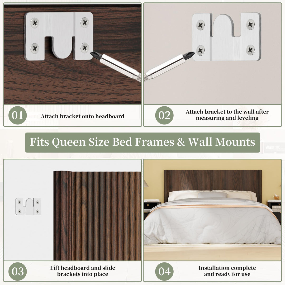 HMstone Queen Size Boho Headboard Only, Modern Fluted Wall-Mounted Head Board with Lighting, Wood Bed Headboard Stylish Bedroom Decor, Espresso